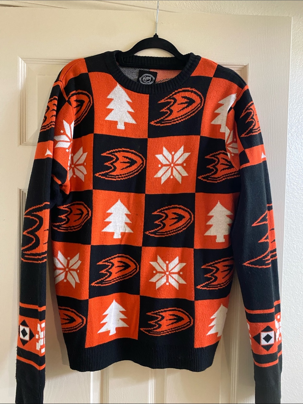 NHL Orange & Black Checkerboard Crewneck Sweater